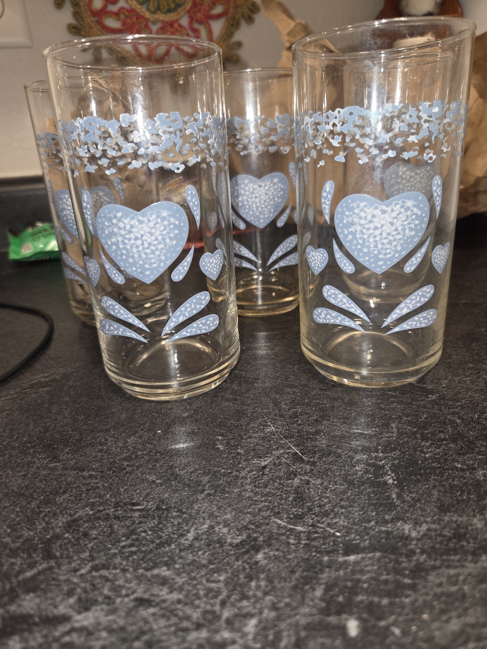Corelle Light Blue Heart Pattern Glass Tumblers - Set of 5